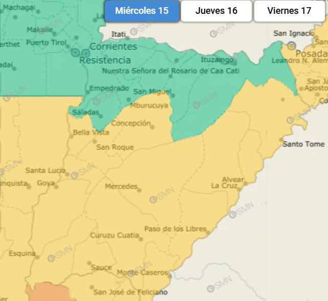 Qué localidades están bajo alerta amarilla y cómo seguirá el tiempo en Corrientes